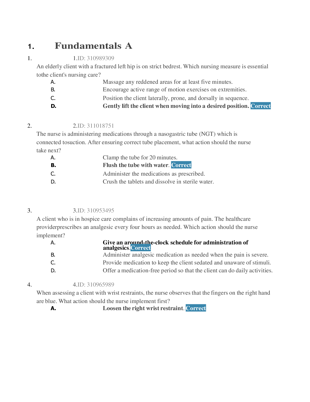 Preview of NURS 201 Key Fundamentals HESI EXAM. Clearly Highlighted Answers| Grade A+